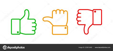 Thumbs Up Set Green Like Red Dislike And Yellow Undecided Line Icons