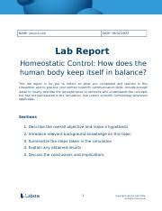 Lab Report Homeostatic Control Simulation Course Hero