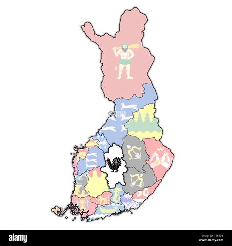 Territorio de Finlandia Central región en el mapa de las divisiones