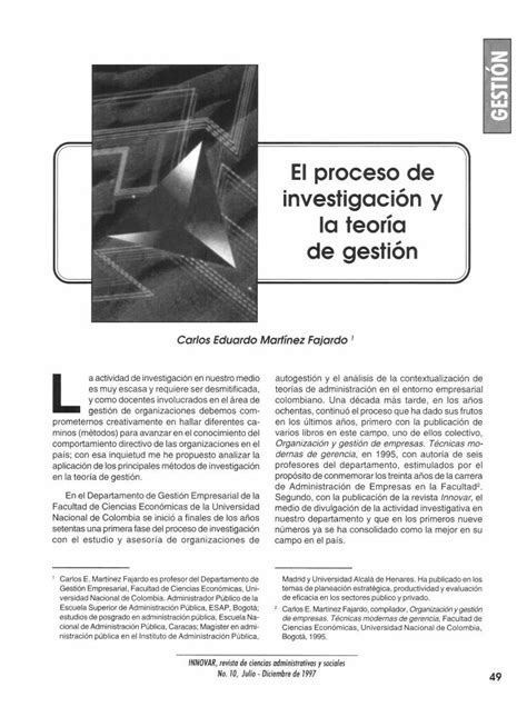 PDF Elproceso de investigación y la teoría de gestión Elproceso de