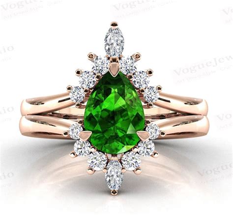 Vintage Tsavorite Garnet Engagement Ring Set Pear Shaped Tsavorite