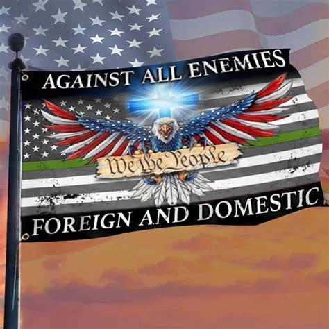 Eagle Thin Green Line Against All Enemies Foreign And Domestic Flag Mi