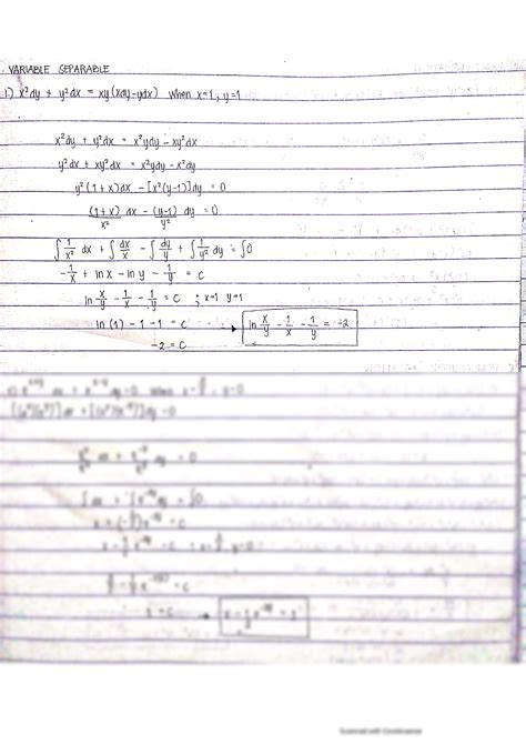 Solution Differential Equations Variable Separable And Exact Equation