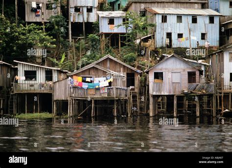 Manaus Brazil Poor Shanty Town Housing Houses Built On Stilts To