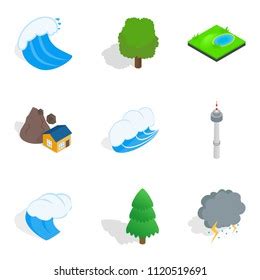 Cartoon Natural Disaster Color Icons Set