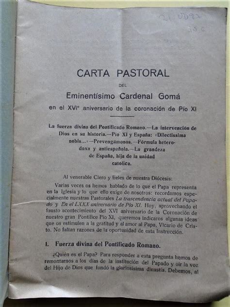 Carta Pastoral En El Xviº Aniversario De La Coronación De Su Santidad