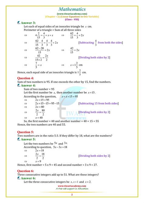 Ncert Solution Class 8 Maths Chapter 2 Linear Equation In One Variable