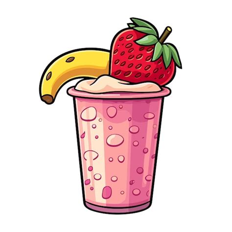 Premium Vector Strawberry Banana Smoothie Sticker Cool Colors