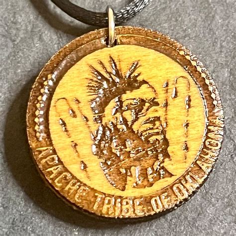 Apache Tribe of Oklahoma 30mm Wood Engraved Pendant Adjustable Cord ...