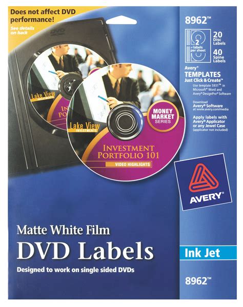 Avery Printable CD Stickers, 20 Disc and 40 Spine Labels, Matte Film ...