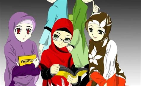 Anime Muslimah Cantik Gambar 5 Sahabat Perempuan Berhijab Kartun