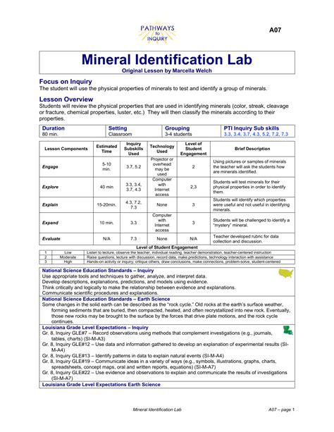 Mineral Identification Worksheet Answers - Printable Word Searches