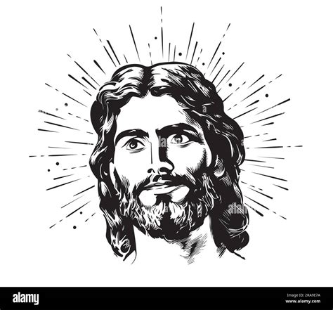 Face Of Jesus Smiling Abstract Sketch Hand Drawn In Doodle Style