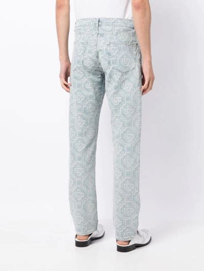 Casablanca Monogram Jacquard Straight Leg Jeans In Blue Modesens