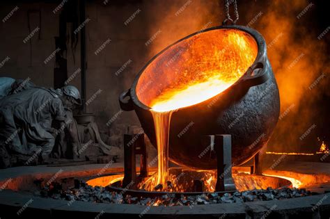 Fundição Em Ferro Fundido - Siderúrgica agita aço fundido em cuba de ferro fundido na indústria de ...