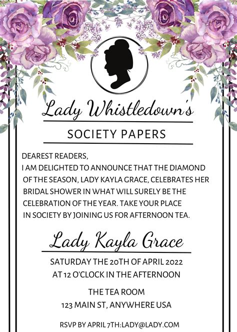 Bridgerton Theme Bridal Shower Invitation Lady Etsy Finland