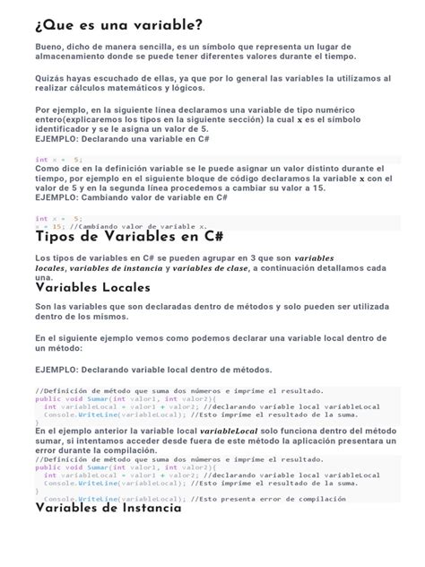 Tarea Programacion Variables Y Operadores Pdf C Sharp Lenguaje De Programación Tipo De Datos