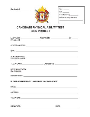 Fillable Online Candidate Physical Ability Test Sign In Sheet Palm