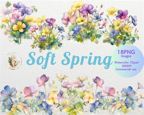 Spring Flower Border , Colorful Watercolor Clipart,18 High Quality Pngs ...