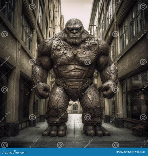 Ai Generated Illustration Of A Large Stone Statue Of An Orc In The