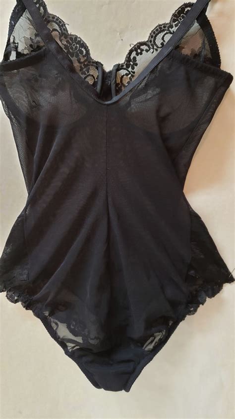 Vintage Black Sheer Bodysuit Womens Leotard Sleeveles Gem