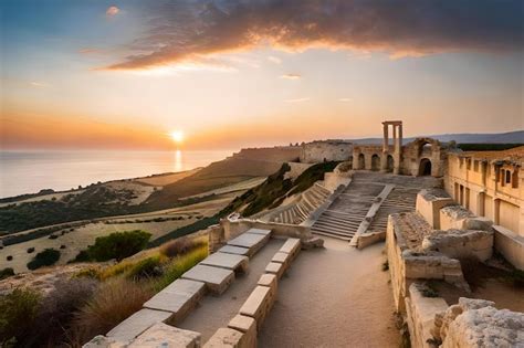 Una Vista Del Atardecer De Las Ruinas Del Teatro De Apolo Foto Premium