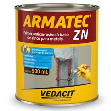 Armatec Zn Primer Anticorrosivo Para Metais 900ml Vedacit No Shoptime