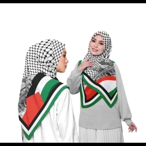 Jilbab Palestina Hijab Motif Segi Empat Palestina Lasercut Bahan Voal