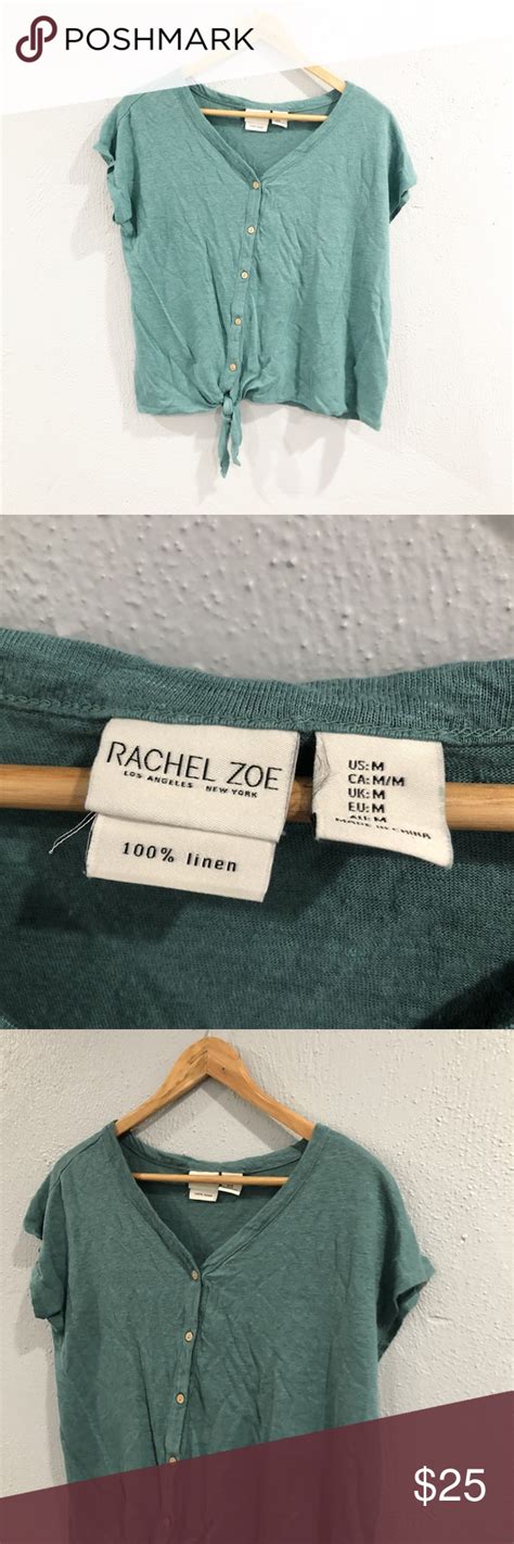 Rachel Zoe Teal Linen Crop Top In 2020 Linen Crops Tops Rachel Zoe