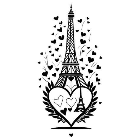 Torre eiffel con mariposa corazón de amor dibujo de la ilustración de