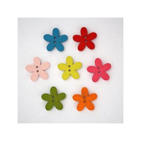 Boutons Mercerie Bouton Fleur En Bois Multicolore Mm