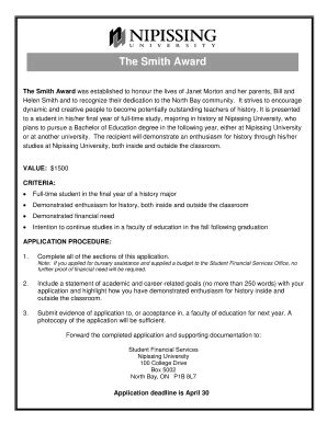 Fillable Online Nipissingu The Smith Award Nipissingu Fax Email Print