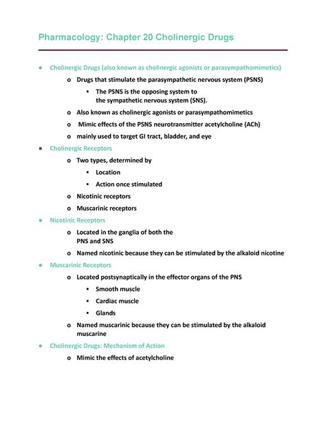 Pharmacology Chapter 20 Pharmacology Chapter 20 Cholinergic Drugs