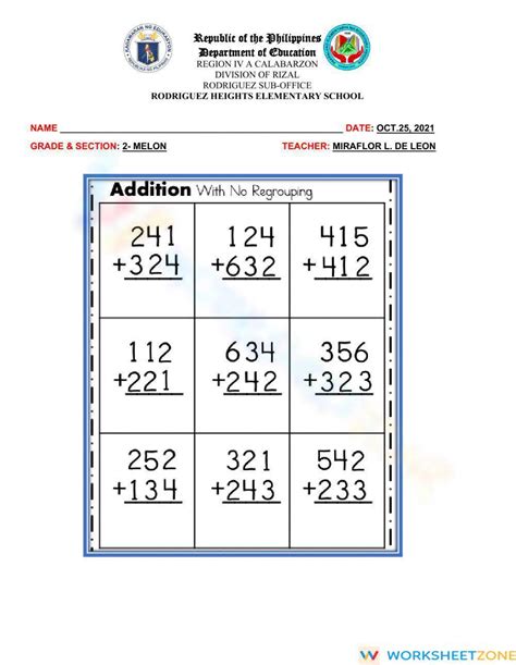 Addition 3 Digits Worksheet