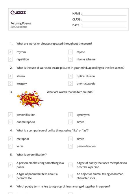 50 Poems Worksheets For 5th Grade On Quizizz Free And Printable Worksheets Library