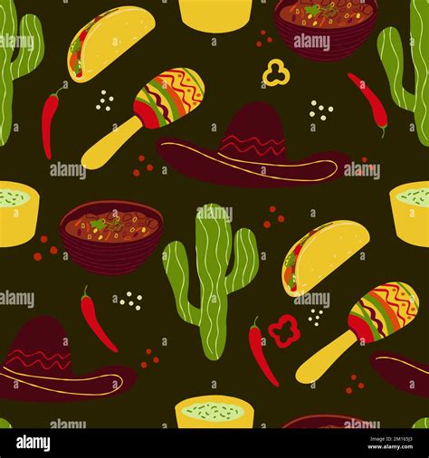 Seamless Pattern With Traditional Mexican Symbols Illustration Chili