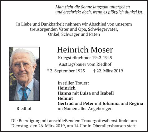 Traueranzeigen Von Heinrich Moser Trauer Merkur De