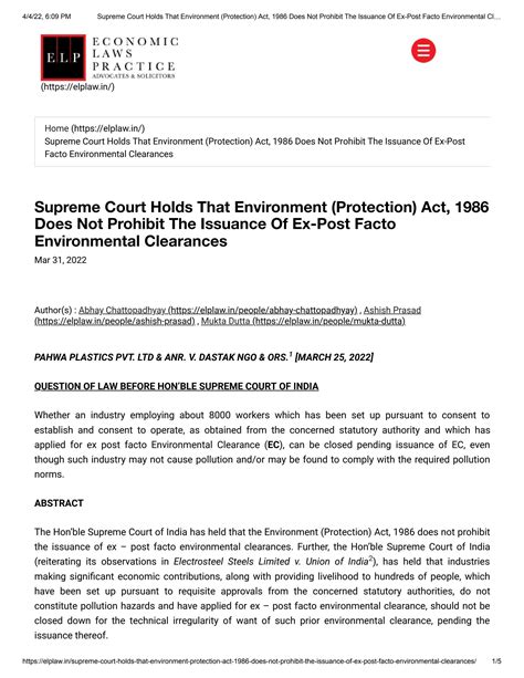 Supreme Court Holds That Environment Protection Act 1986 Does Not