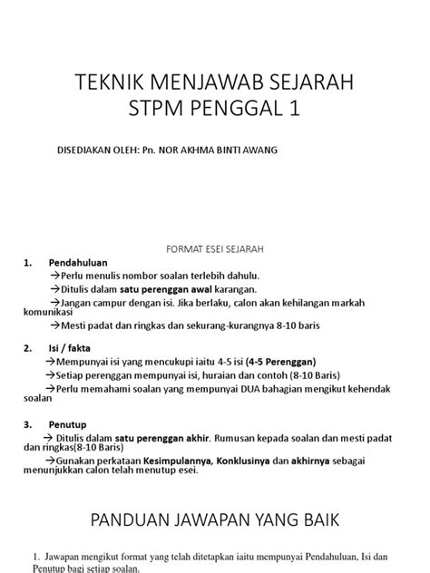 Teknik Menjawab Sejarah Stpm Penggal 1 Pdf