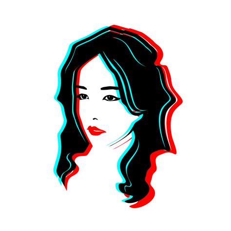 Line art of young girl's face with blue and red color glitch effect ...