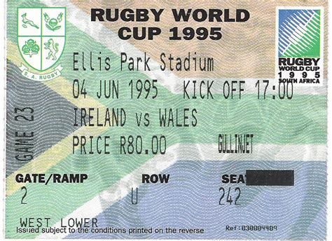 Rugby World Cup tickets 1987, 1991, 1995, 1999, 2003, 2007 & 2011