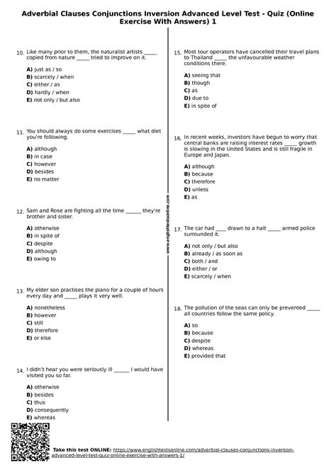 Solution Adverbial Clauses Conjunctions Inversion Advanced Level