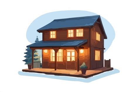 Una Caricatura De Una Casa Con Un Techo Cubierto De Nieve Vector Premium