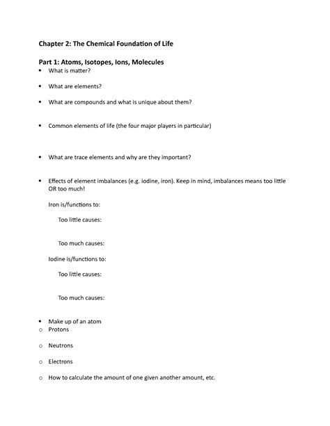 Biol Chap Chem Review Outline Chapter The Chemical Foundation