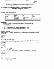 Wave Speed Worksheet Docx Wave Speed Equation Practice Problems