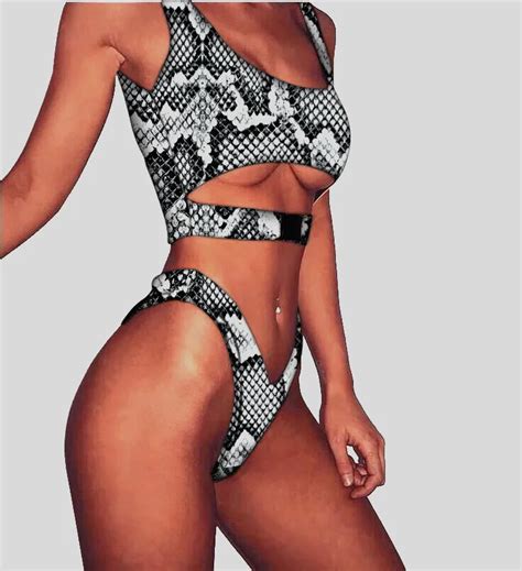 Snake Skin Bikini Set Women Swimsuit Halter Swimwear Bathing Suit Women