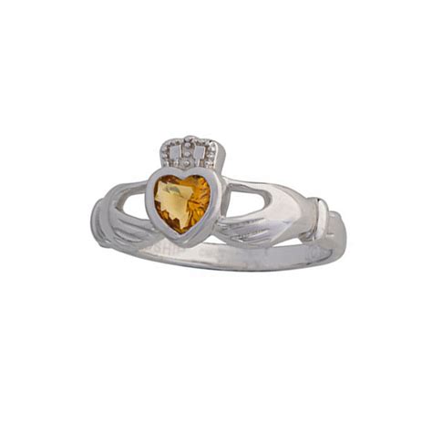 November Birthstone Citrine Crystal Claddagh Ring Irish Claddagh Ring