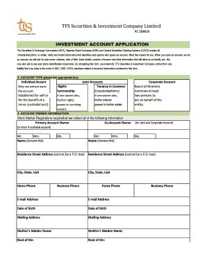 Fillable Online Account Opening Form Tfs Fax Email Print Pdffiller