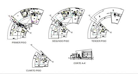 Main Section And Four Floor Layout Plan Details Of Culture Center Dwg