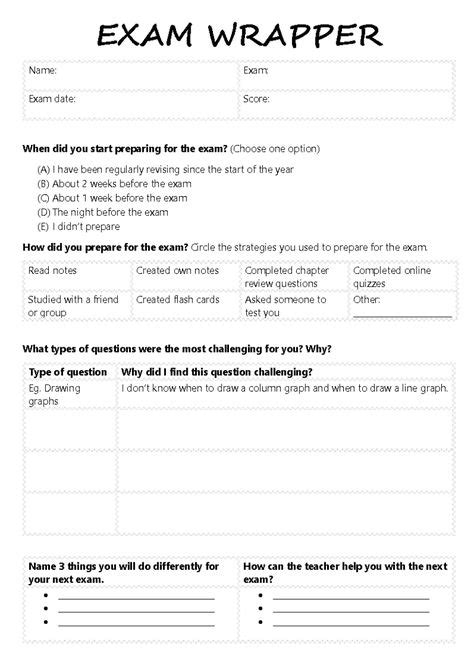 Exam Wrapper Formative Assessment Exam Assessment